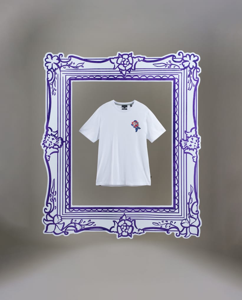 Men's White T shirt with embroidered rose