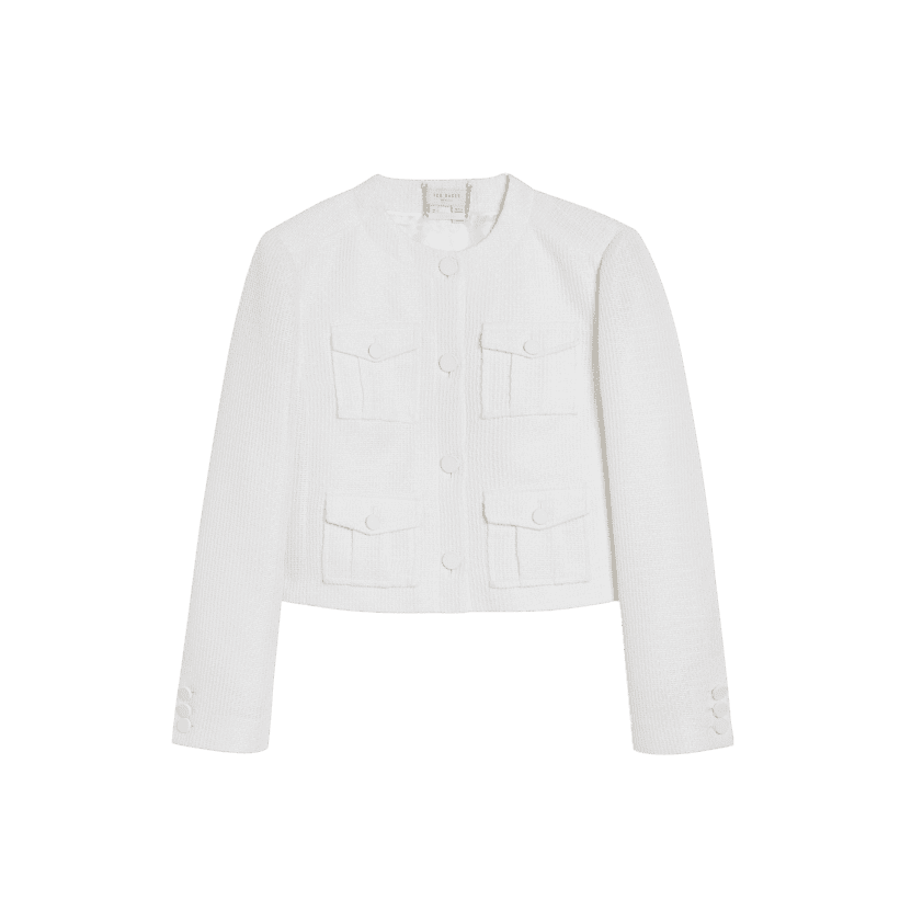 Women's White Cropped Boucle Jacket