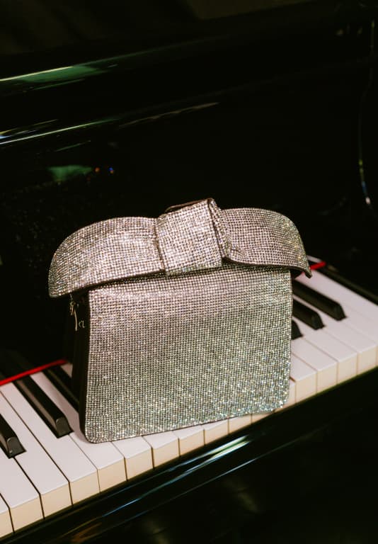 Woman's glittery silver bag