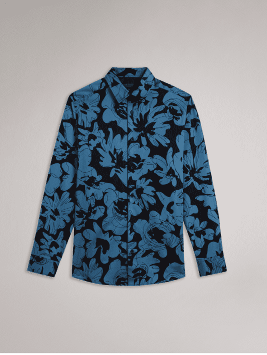 Medium blue floral print shirt