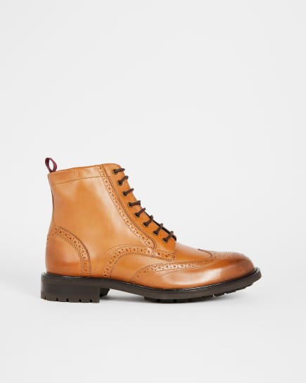 Men's tan brogue style lace up boots