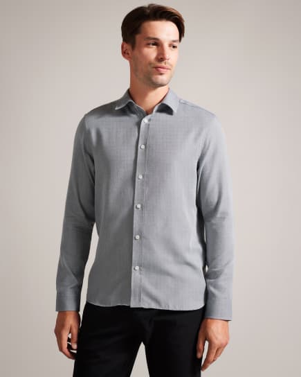Men's light grey long sleeve check shirt