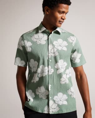 Men's Green Floral Print Short Sleeve Shirt