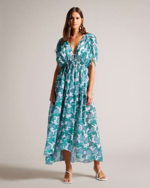 Womens green print maxi cover up