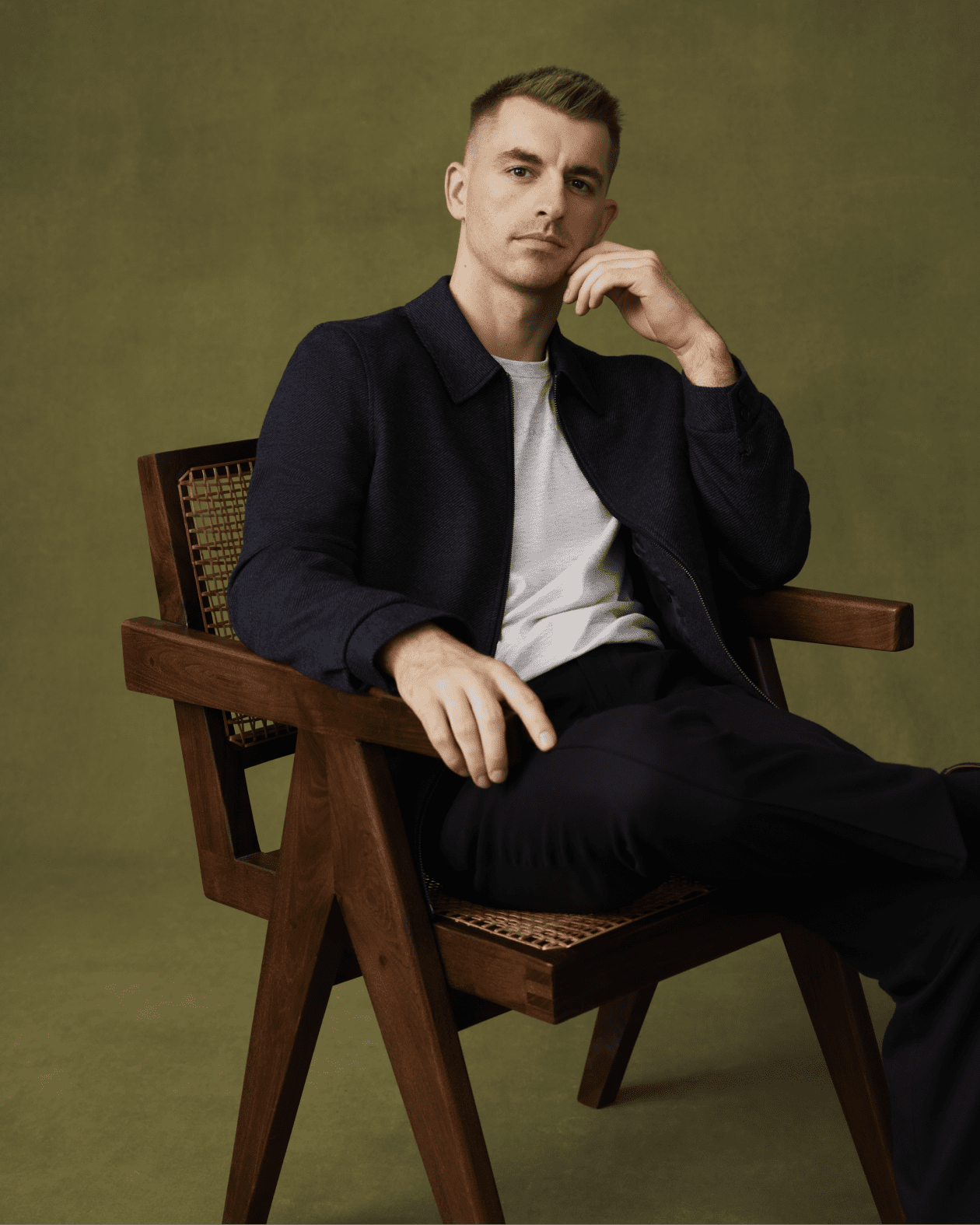 Max Whilock in a Navy Ted Baker jacket and trousers