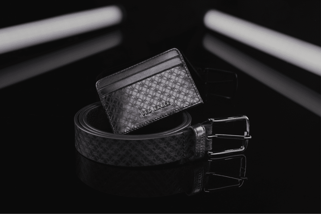 Men's leather belt and cardholder black