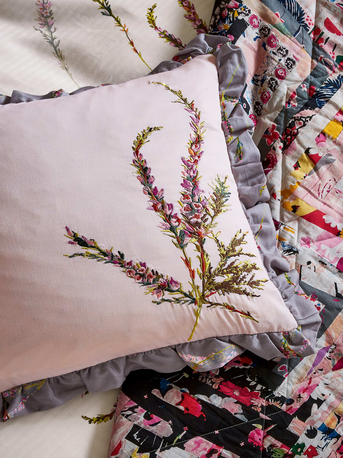 Pink floral print bedding