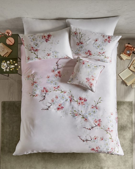 Oriental Blossom Cotton Super King Duvet Cover Baby Pink