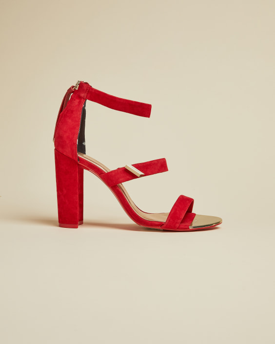 red sandals with block heel