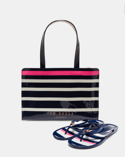 Striped icon bag and flip flop set 