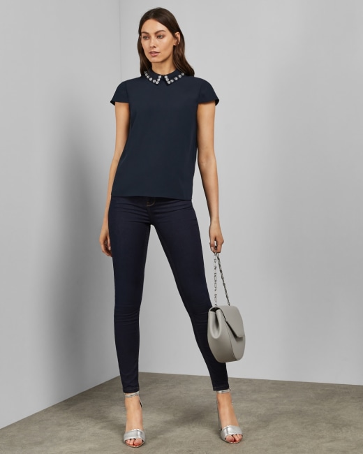 Embellished collar - Dark Blue | Tops and T-shirts | Ted Baker