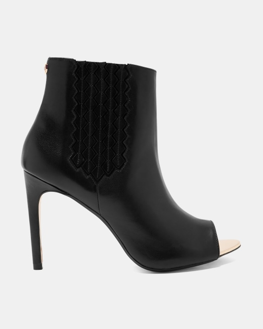 black peep toe heeled boots