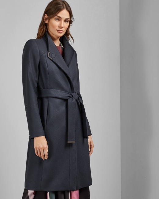 Long belted wrap coat - Charcoal | Sale 