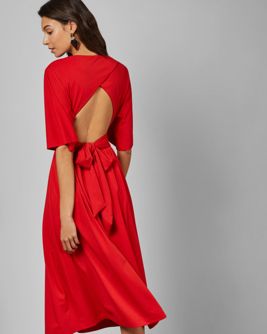 red midi day dress