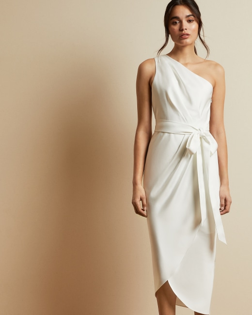 One shoulder drape midi dress - Ivory 