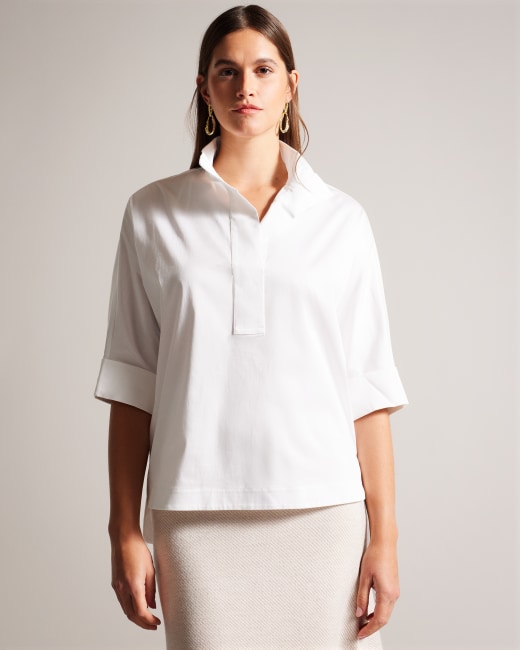 white wide collar shirt
