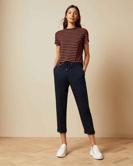 ladies navy cropped trousers