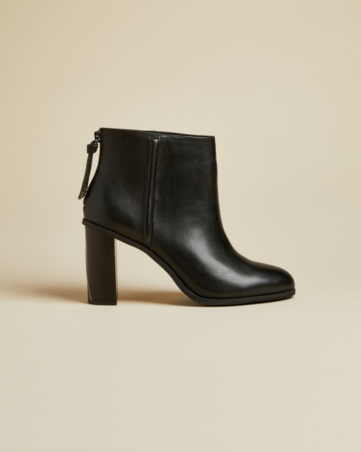 black leather high heel ankle boots