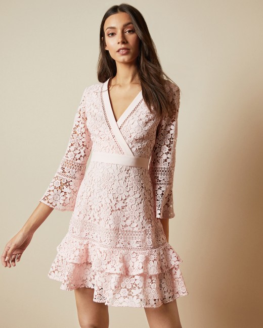 v neck lace dress with sleeves