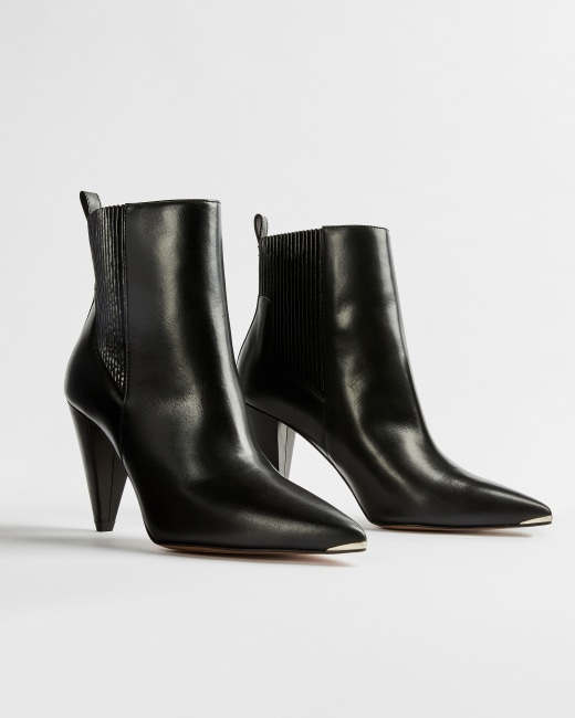 Leather cone heeled ankle boots - Black 