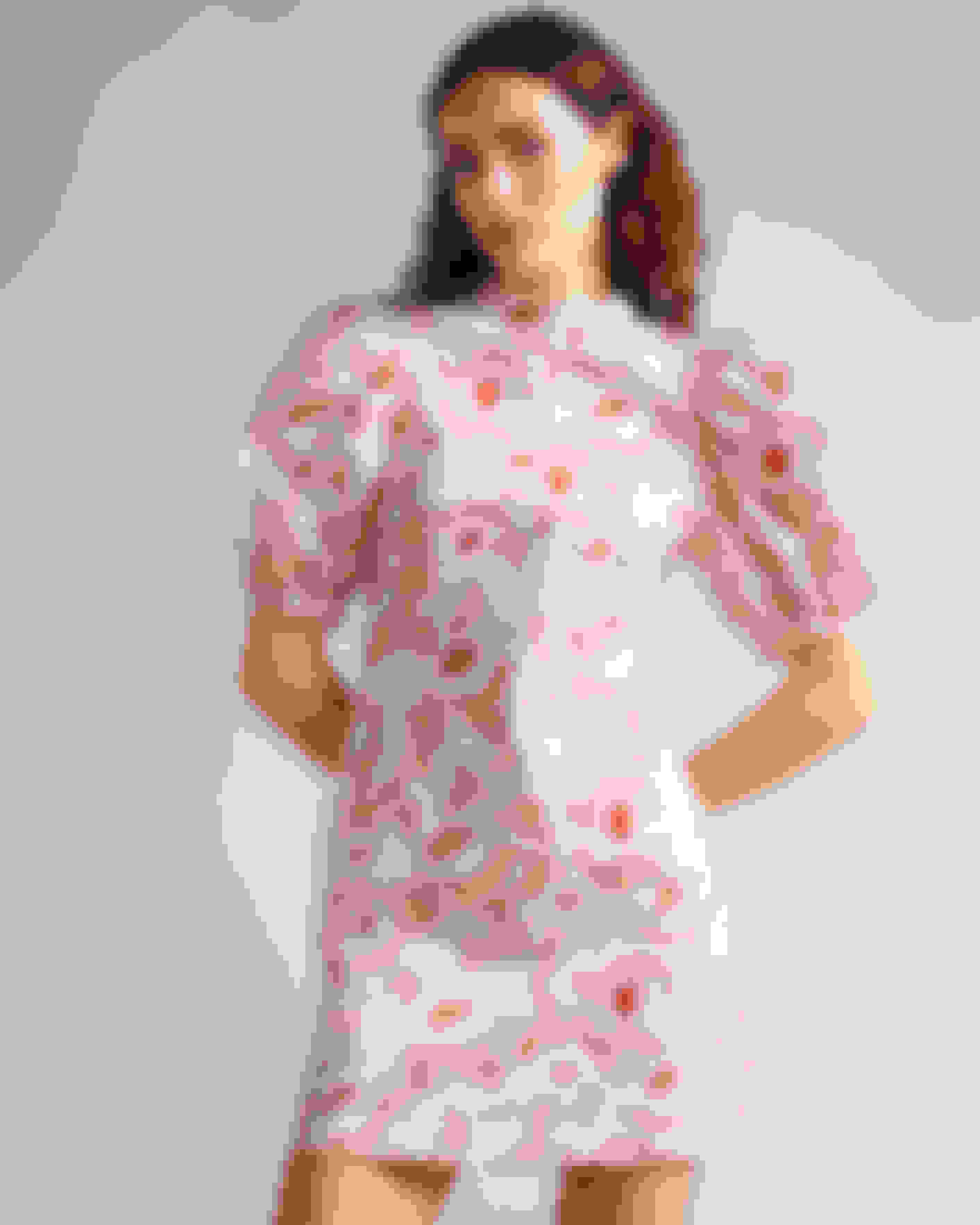 Light Pink Retro Flood Printed Puff Sleeve Mini Dress Ted Baker