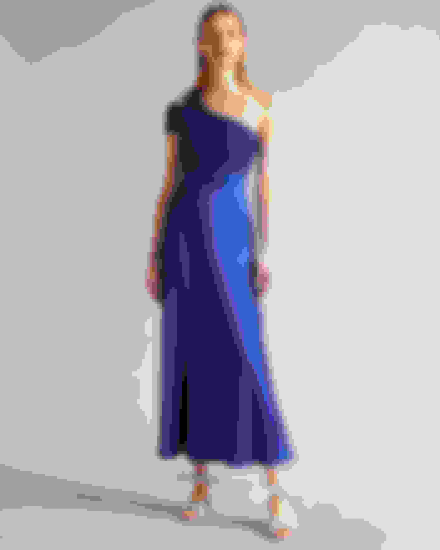 Dark Blue Asymmetric Knit Bodice Dress With Satin Skirt Ted Baker