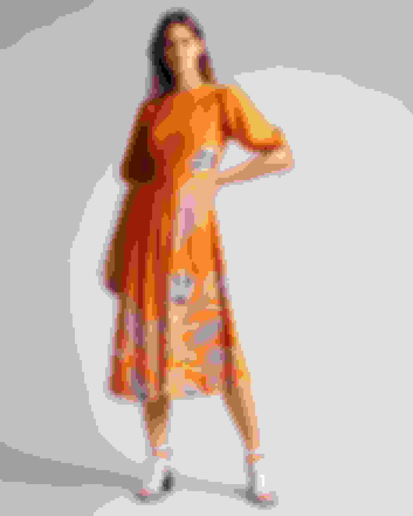 Orange Printed Asymmetric Tie Midi Dress Ted Baker