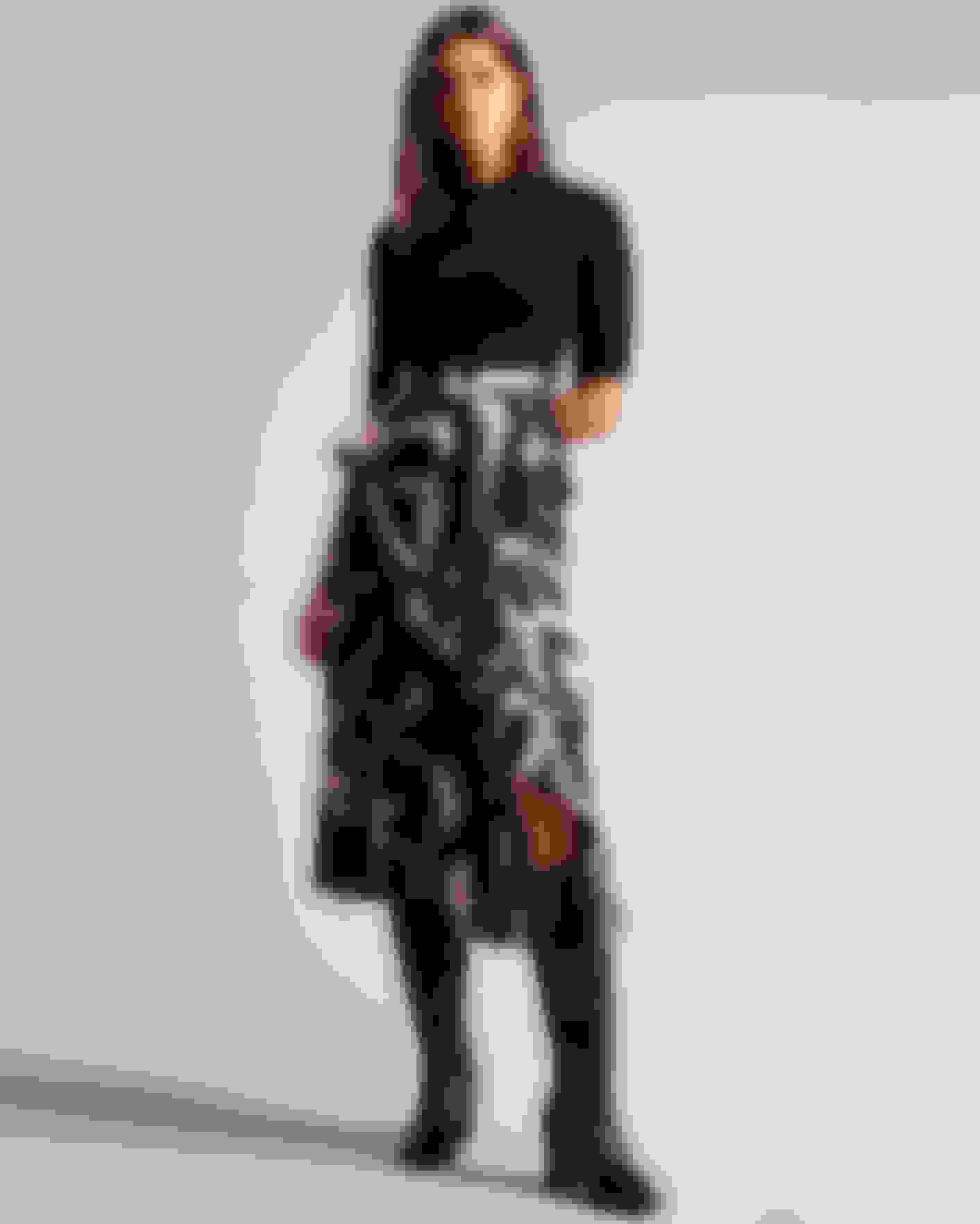 Noir Robe avec jupe à volants fendue imprimé Abstract Butterfly Ted Baker