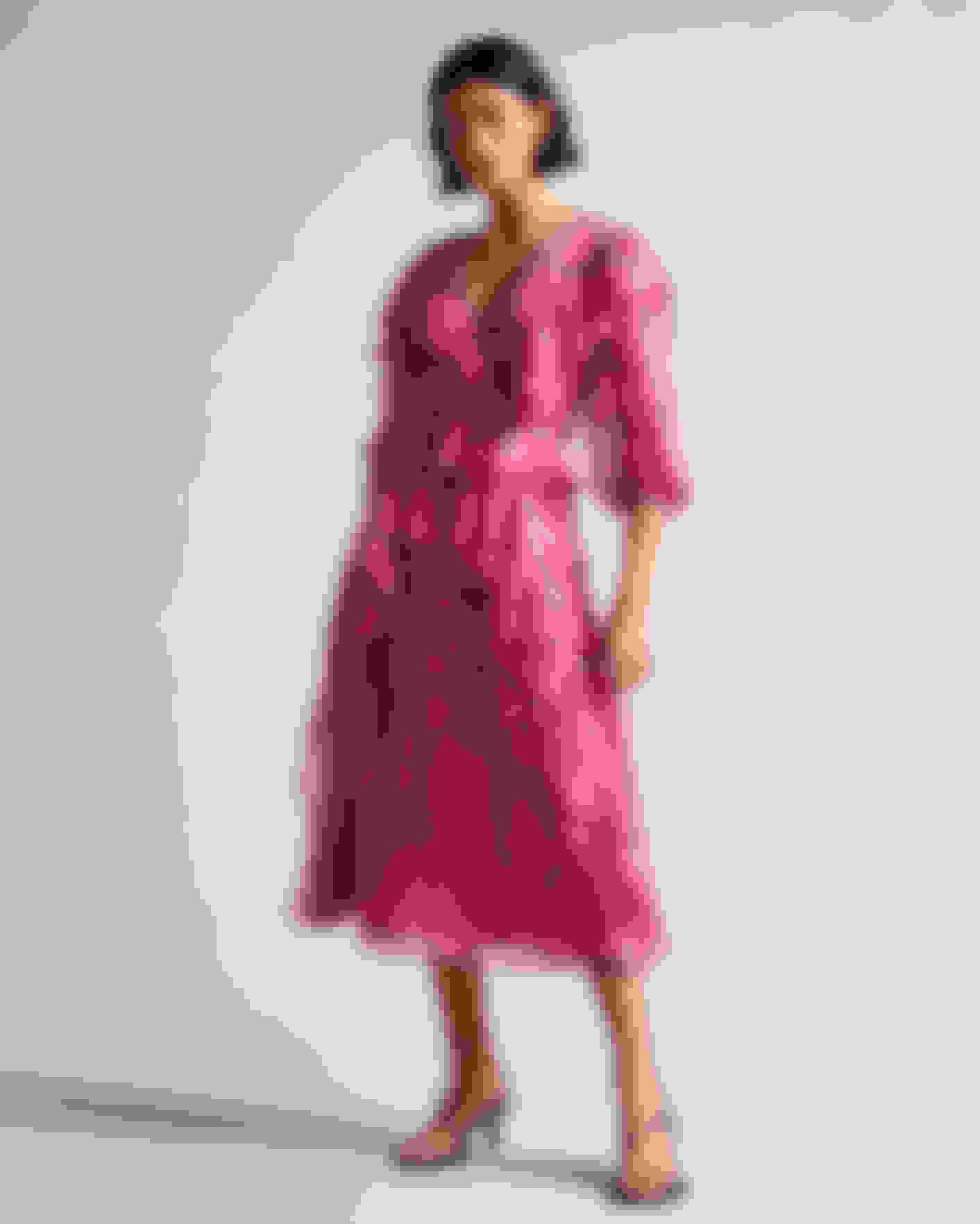 Bright Pink Ruffled Abstract Print Pinafore Dress Ted Baker