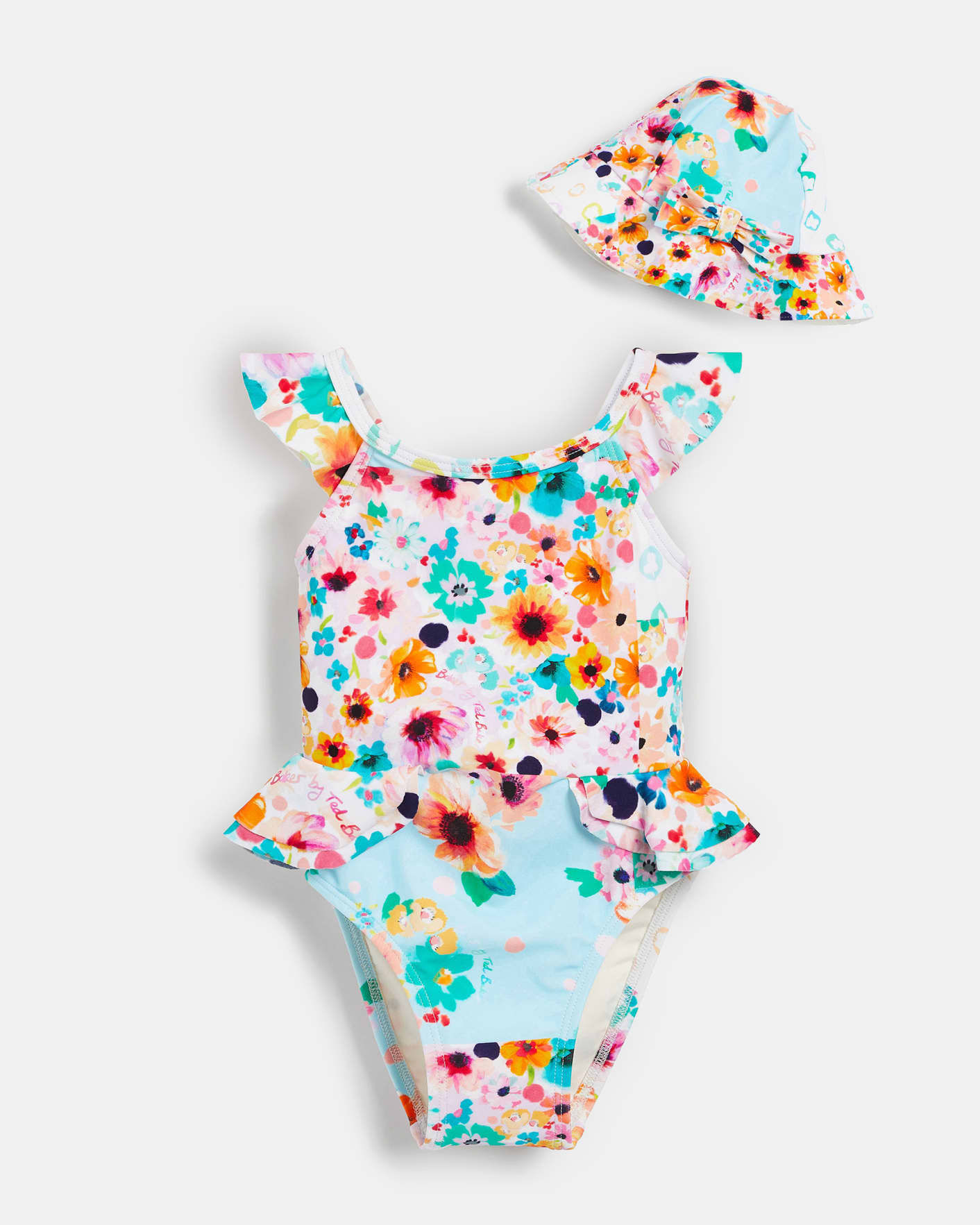 Multicoloured Swimsuit With Frill Detail And Hat Ted Baker