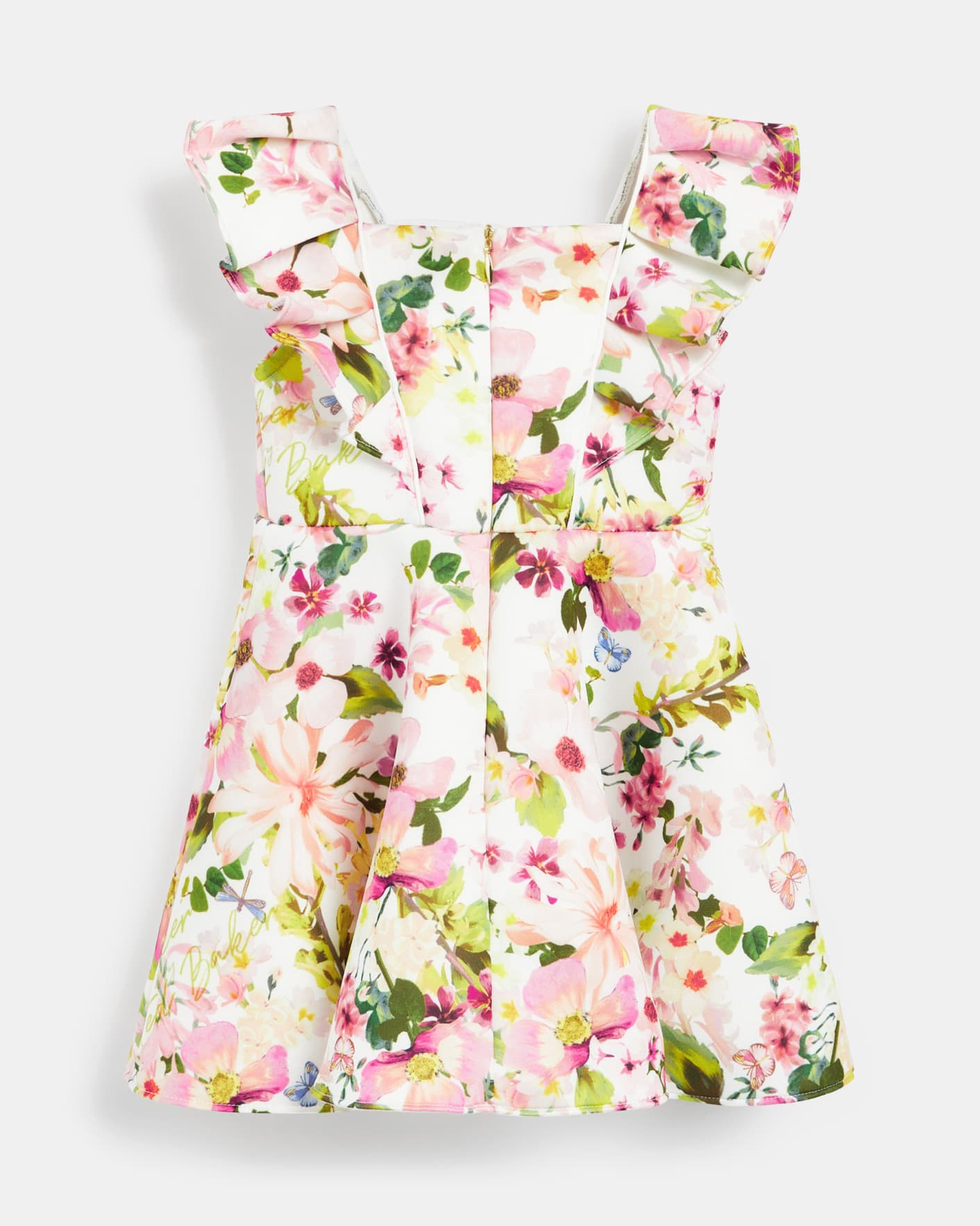Multicoloured Floral Frilled Sleeve Dress Ted Baker