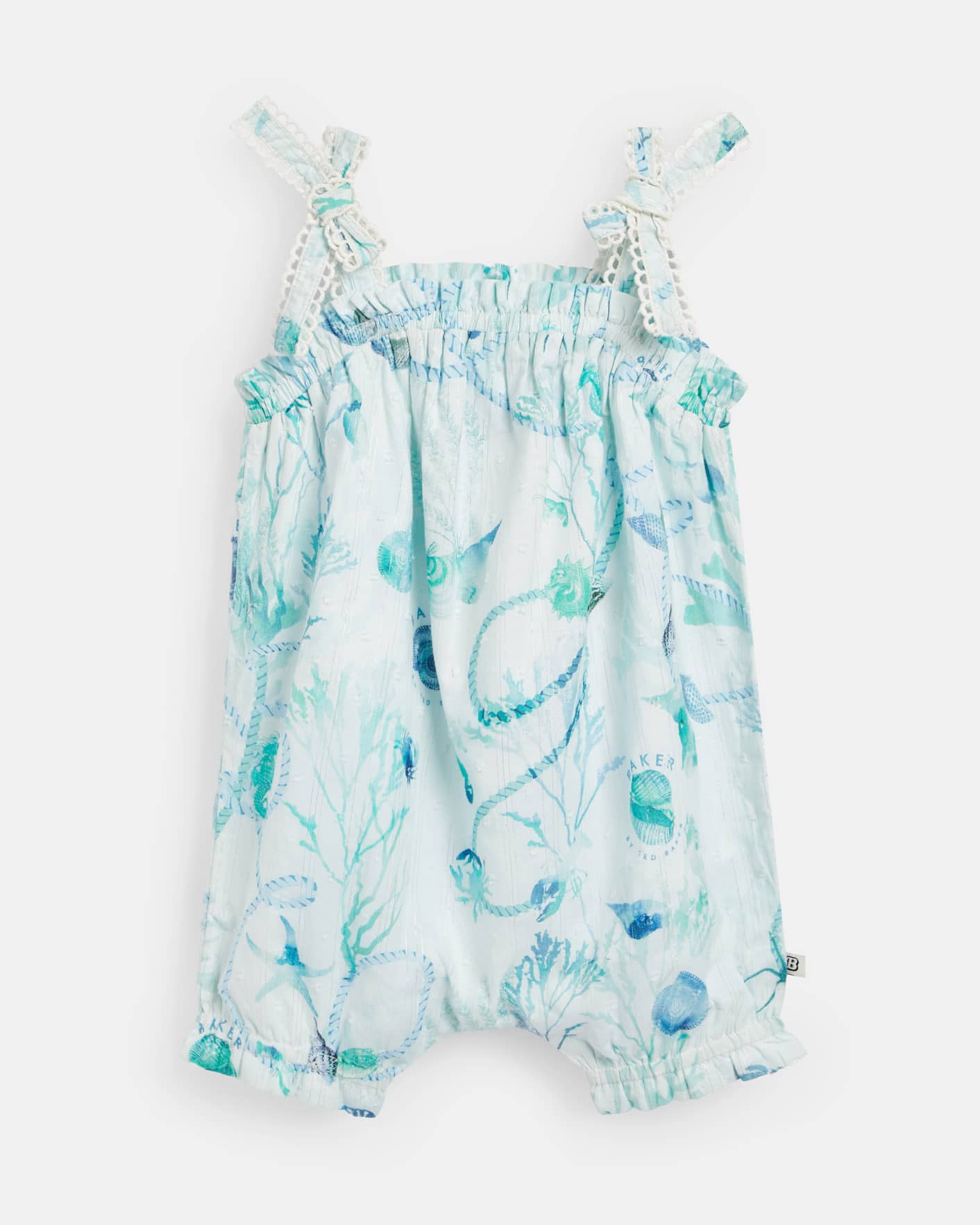 Light Blue Shell Print Romper With Hat Ted Baker
