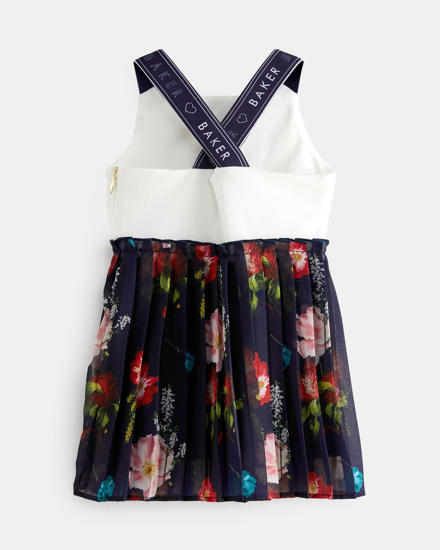 Navy Floral Printed Dress With Pleated Skirt Ted Baker