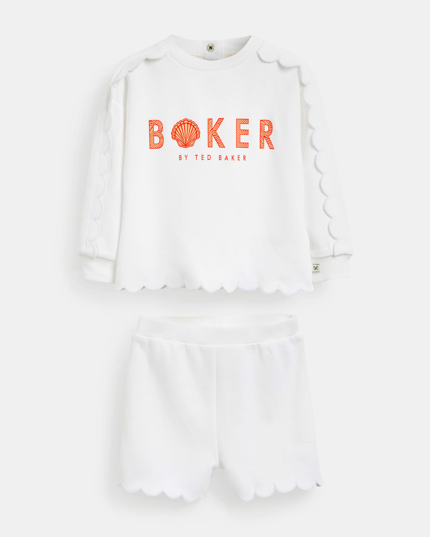 White Scalloped Jersey Top and Shorts Set Ted Baker