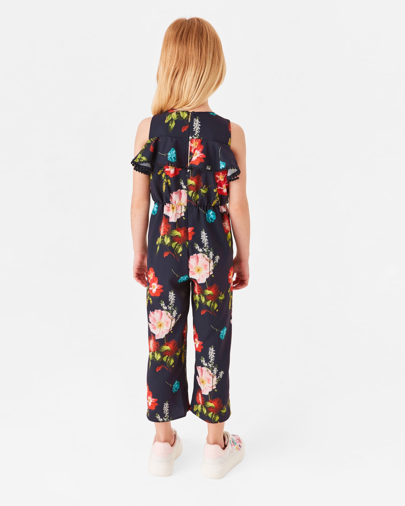 Navy Floral Printed Frill Jumpsuit Ted Baker