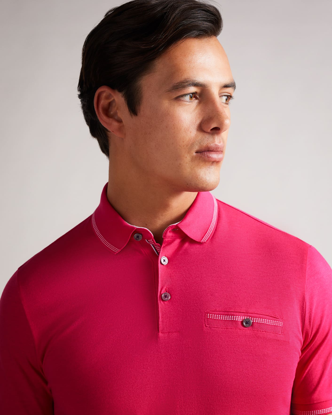Deep-Pink Short Sleeve Polo With Birdseye Stripe Collar Detail Ted Baker