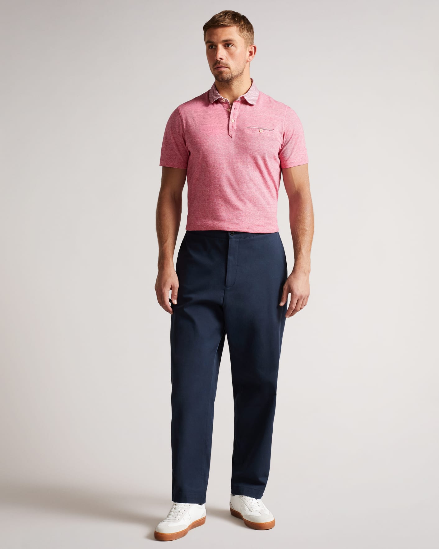 Deep-Pink Woven Collar 1x1 Stripe Short Sleeve Polo Ted Baker