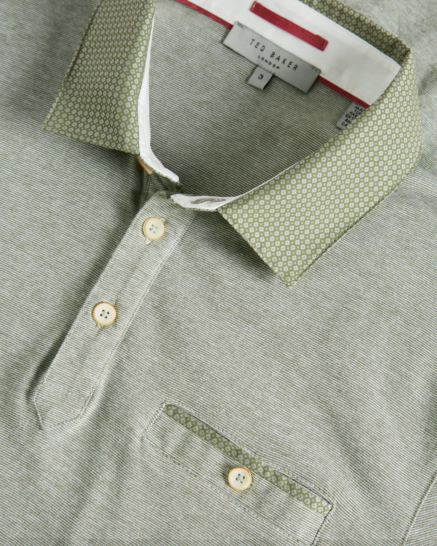 Khaki Woven Collar 1x1 Stripe Short Sleeve Polo Ted Baker