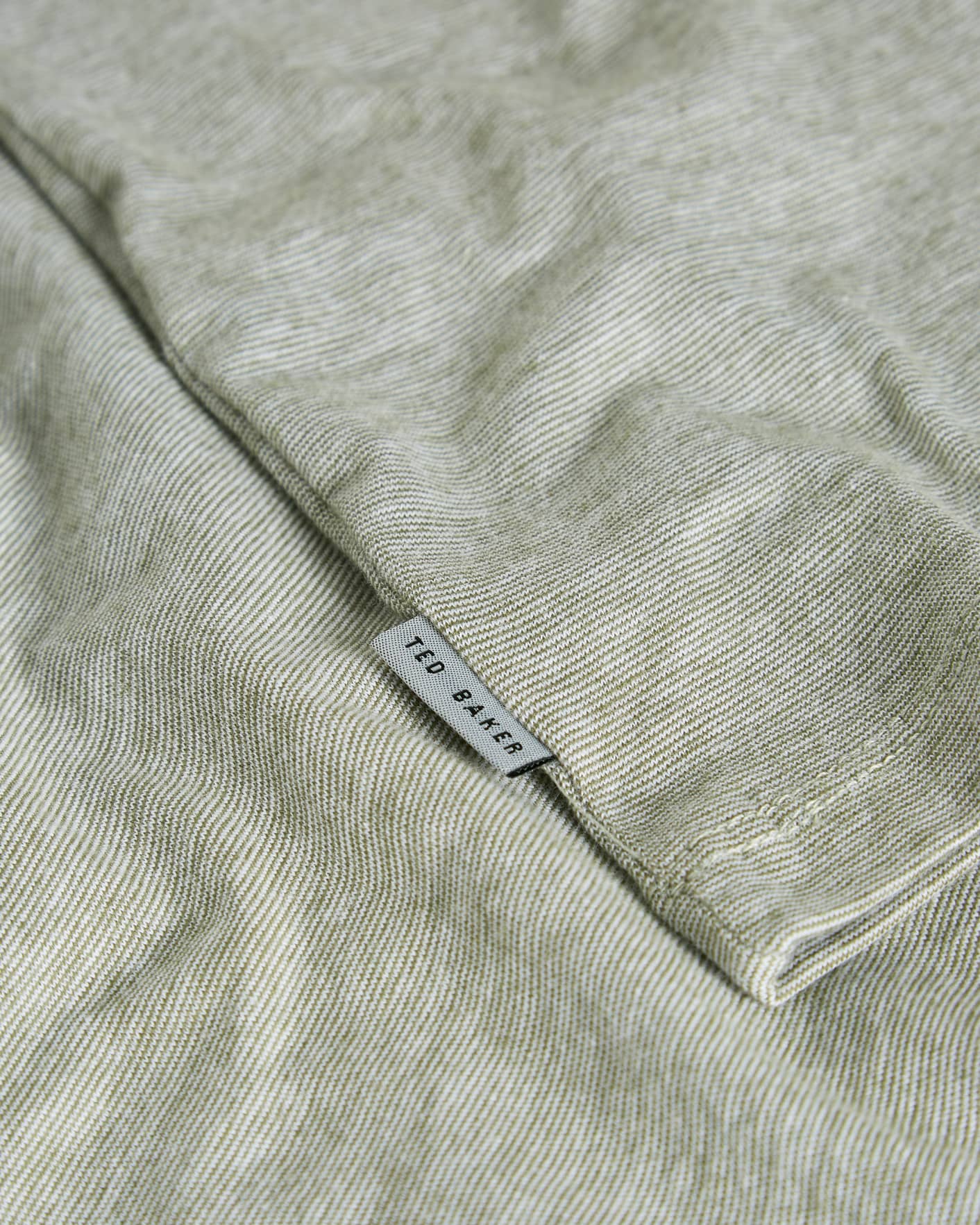 Khaki Woven Collar 1x1 Stripe Short Sleeve Polo Ted Baker