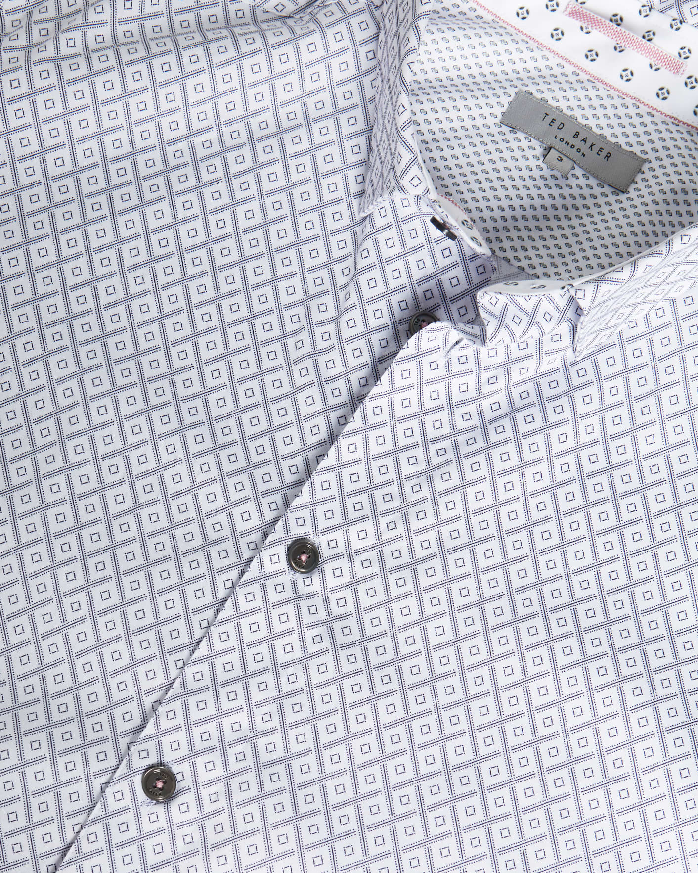 White Long Sleeve Diamond Print Shirt Ted Baker
