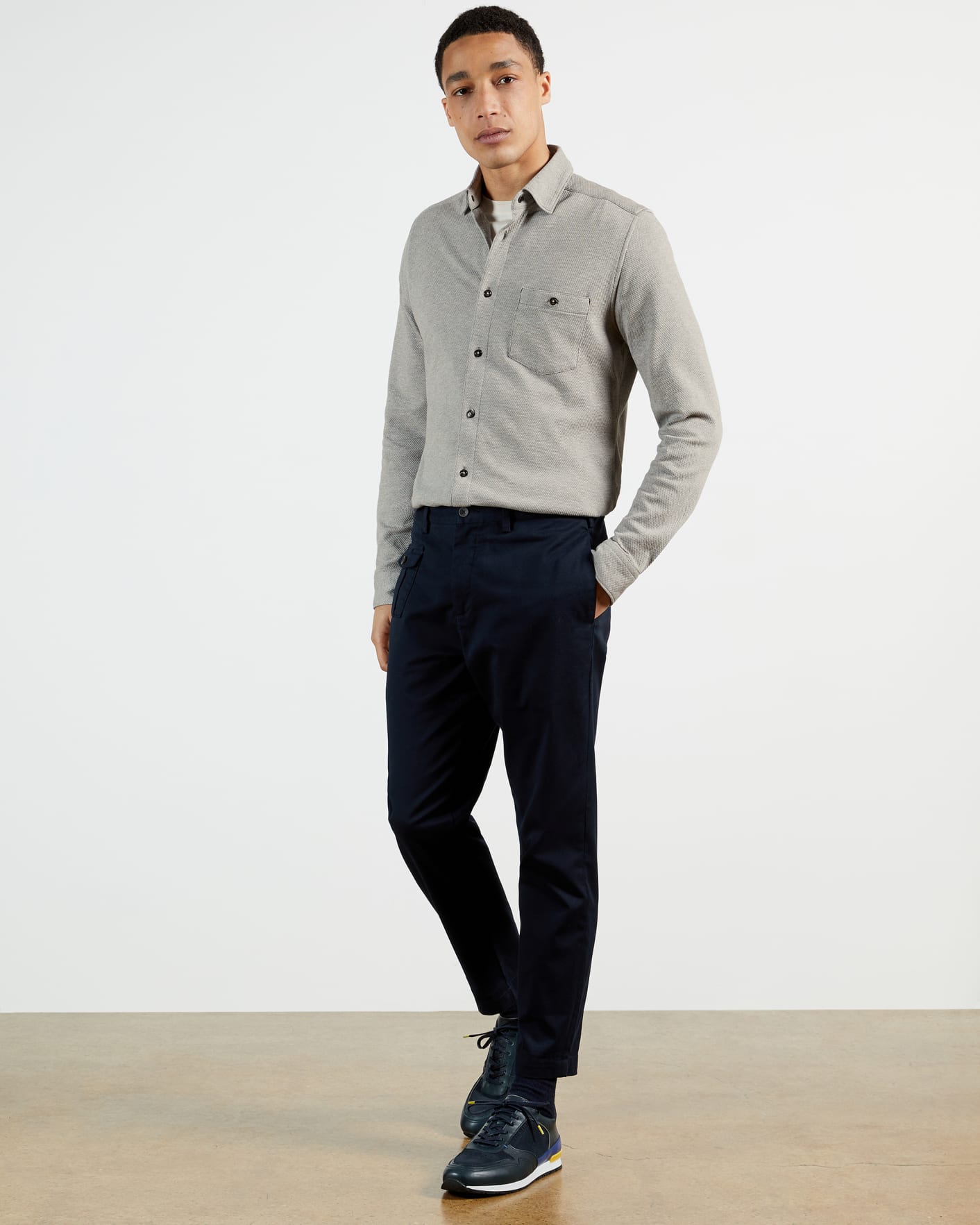 Grey-Marl Long Sleeve Textured Shirt Ted Baker