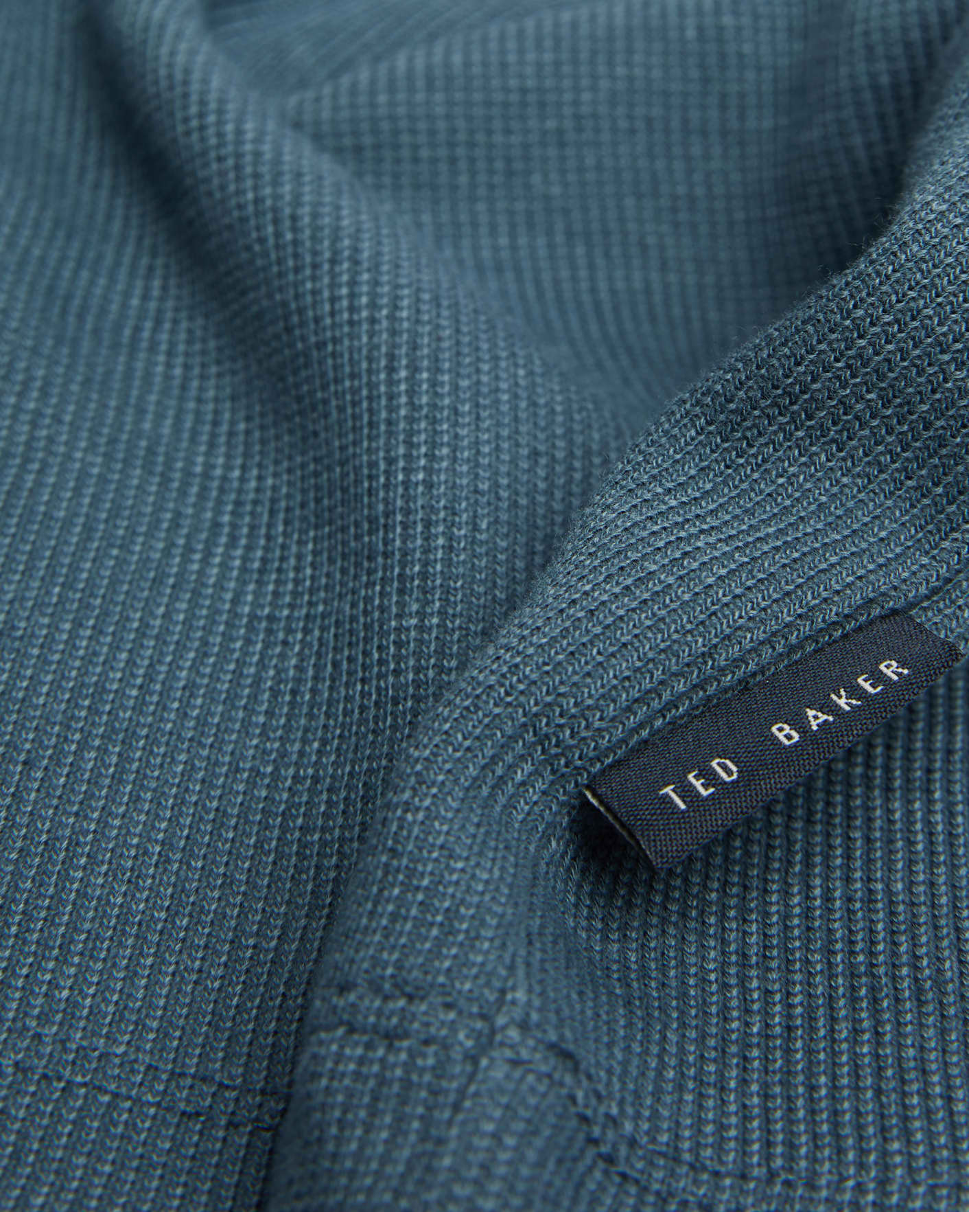 Dark Blue Textured Polo With Zip Neck Ted Baker