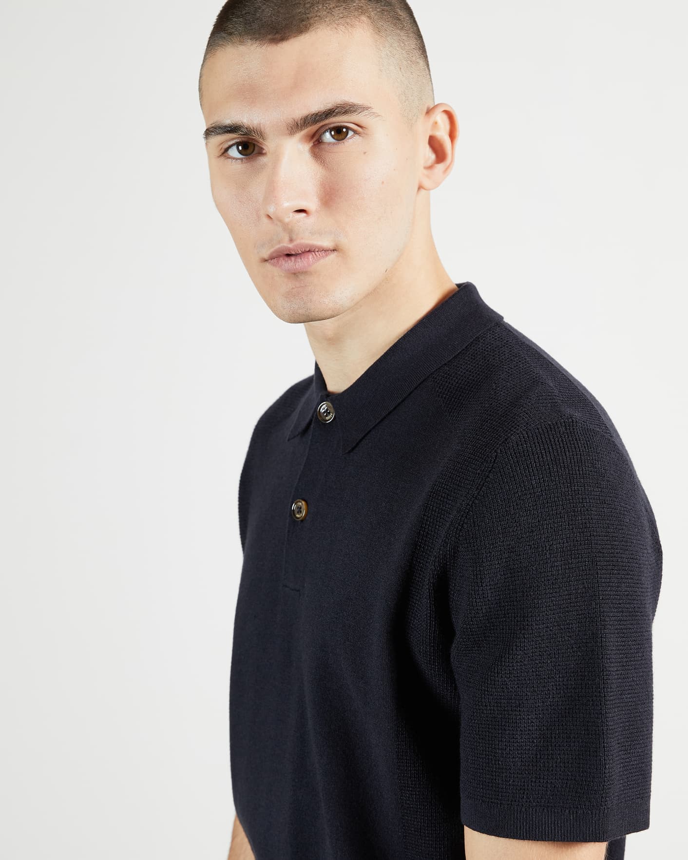 Navy Short Sleeve Knitted Polo Ted Baker