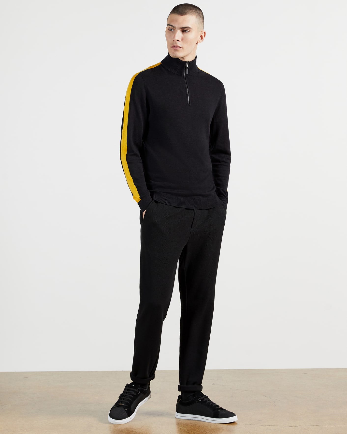 Navy Funnel neck top with stripe detail Ted Baker