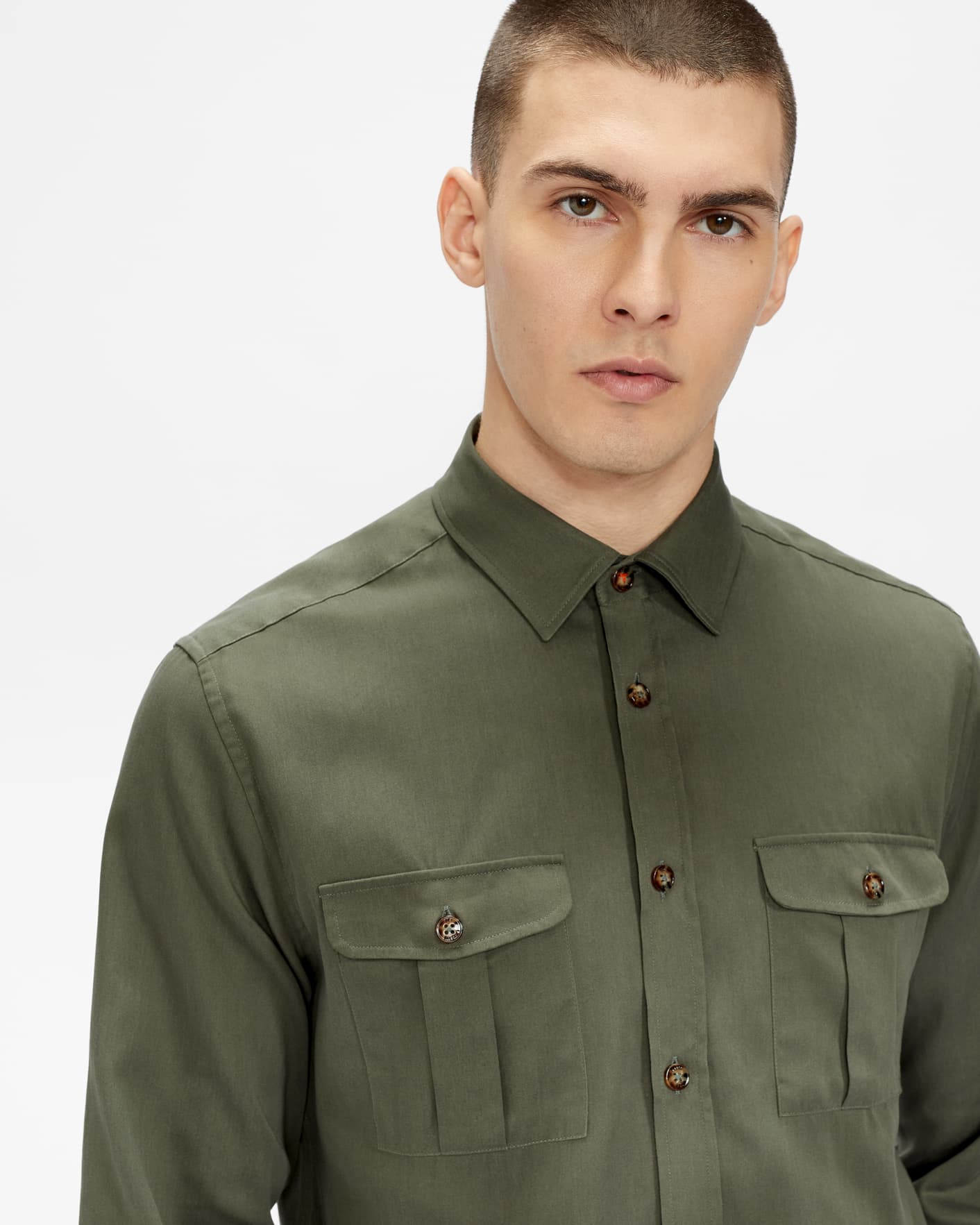 Khaki Military Style Shirt Ted Baker