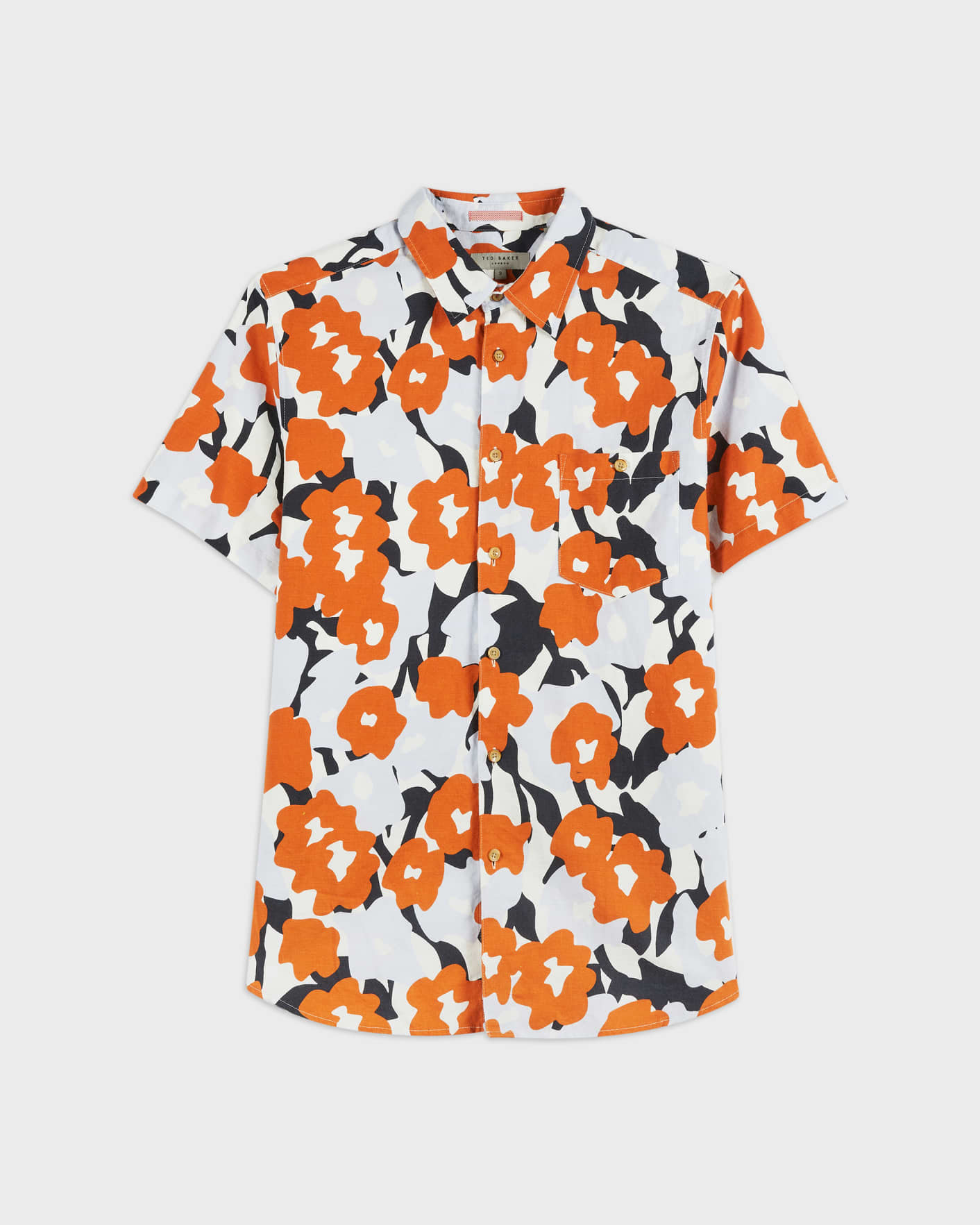 Orange SS Floral Seersucker Print Shirt Ted Baker