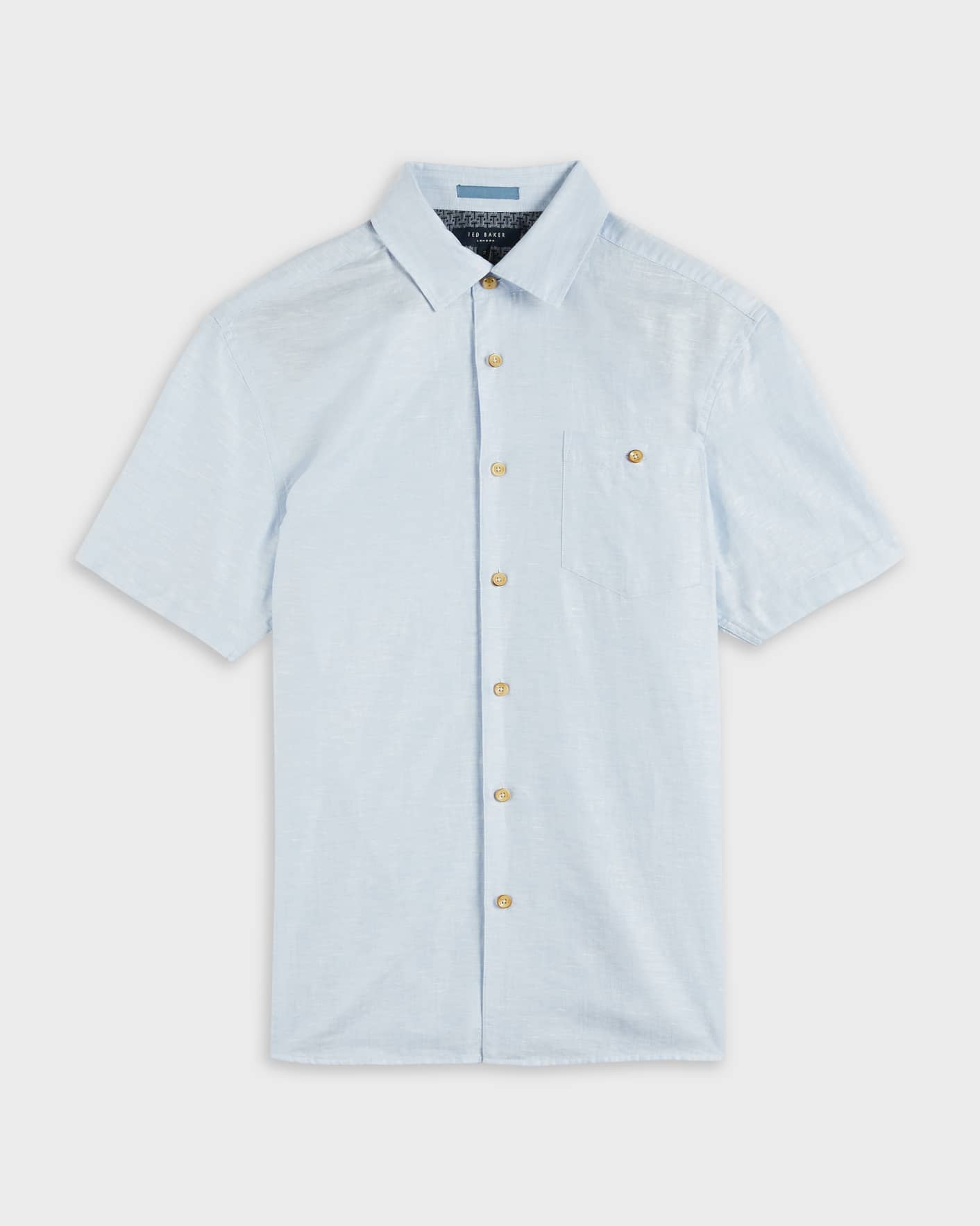 Light Blue Short Sleeve Plain Linen Shirt Ted Baker