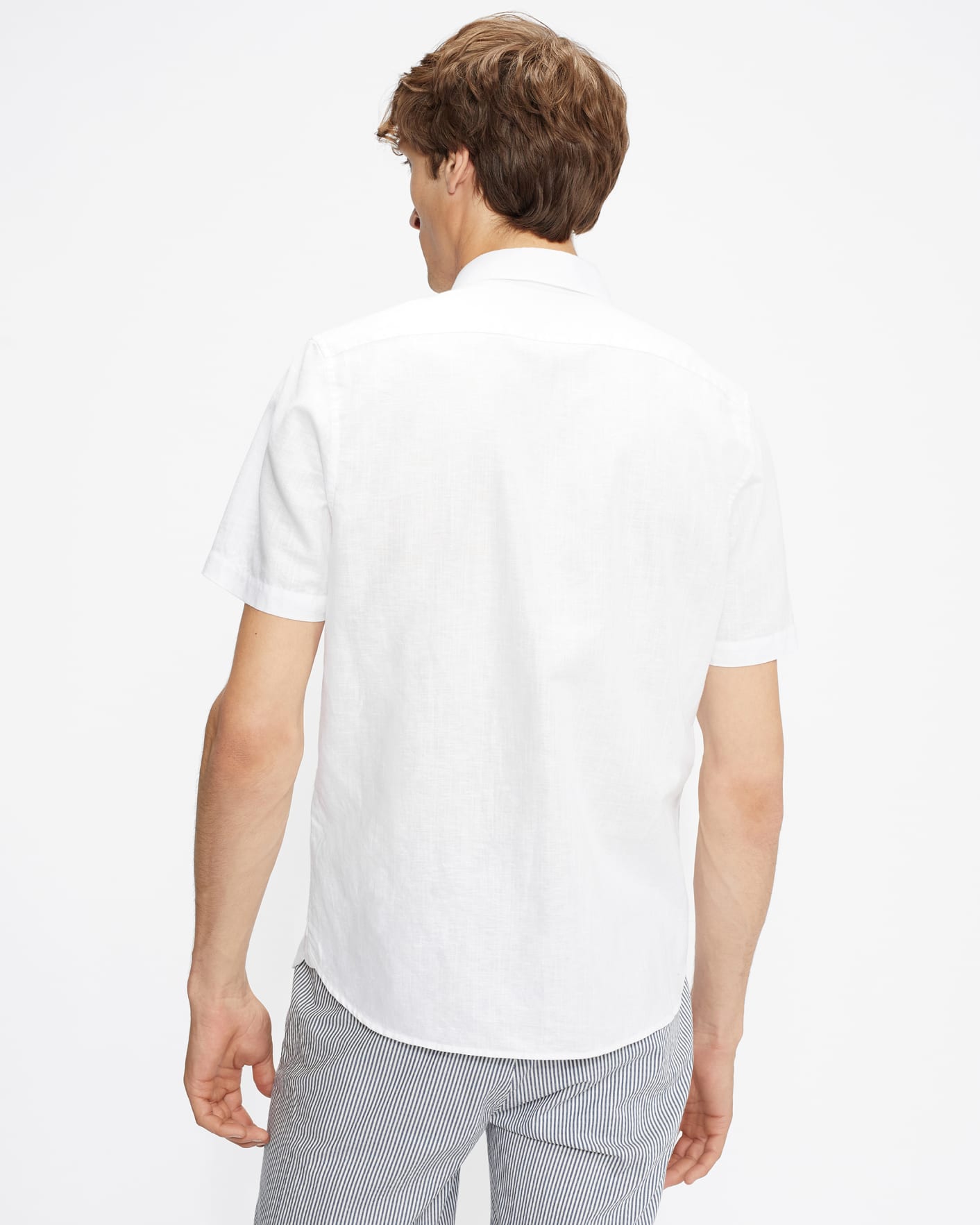 White Short Sleeve Plain Linen Shirt Ted Baker