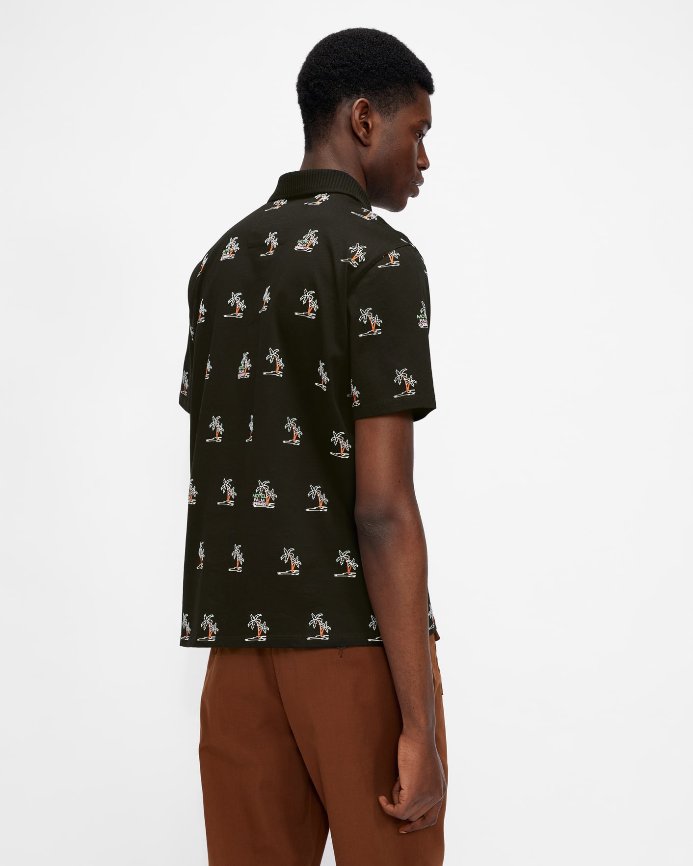 Black Short Sleeve Palm Tree Embroidered Polo Ted Baker