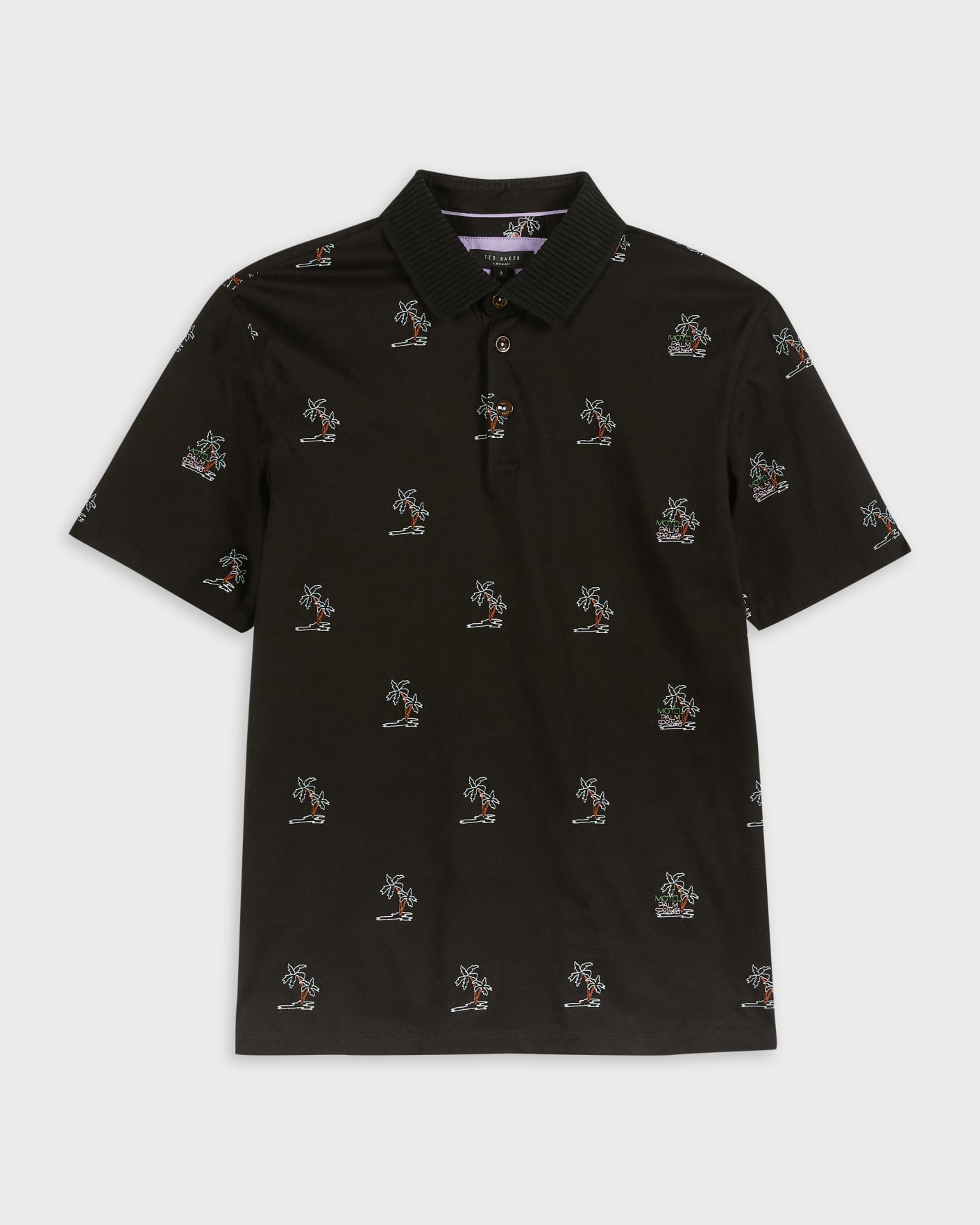 Black Short Sleeve Palm Tree Embroidered Polo Ted Baker